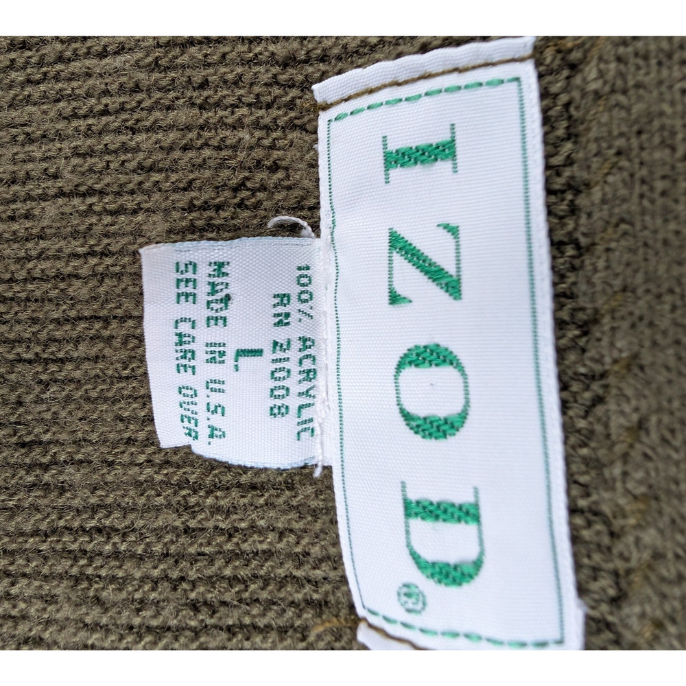 Vintage Izod Cardigan Mens Large Sweater Retro Preppy USA Made Acrylic Green - Picture 4 of 9
